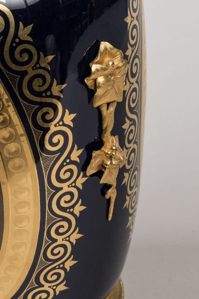 PARIS: Pair of mounted vases in polychrome...