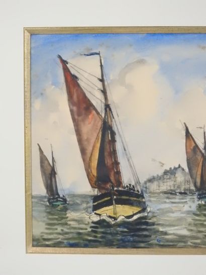 Frank WILL (1900-1951) : Les voiliers. Aquarelle....