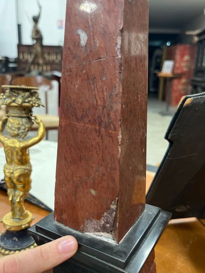 PAIR OF OBELISQUES in griotte red marble...