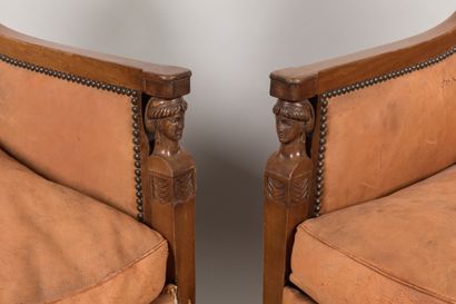 Pair of mahogany shepherd's chairs, backs...