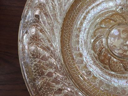 LARGE circular earthenware PLAT with metallized...