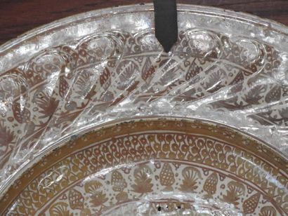 LARGE circular earthenware PLAT with metallized...