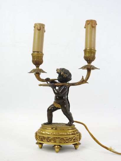 CANDELABRE in bronze with double brown and...