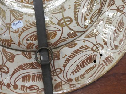 LARGE circular earthenware PLAT with metallized...