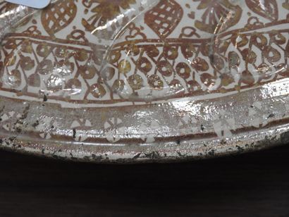 LARGE circular earthenware PLAT with metallized...