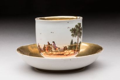 MEISSEN
Porcelain cup and saucer with polychrome...