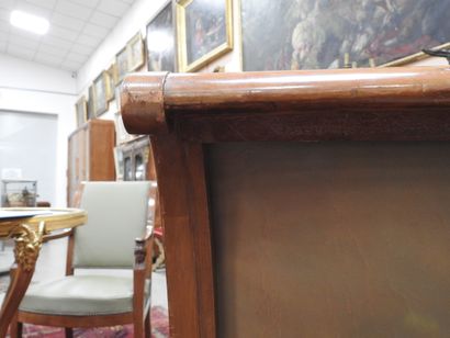 Pair of mahogany armchairs, inverted backrest,...