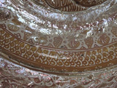 LARGE circular earthenware PLAT with metallized...