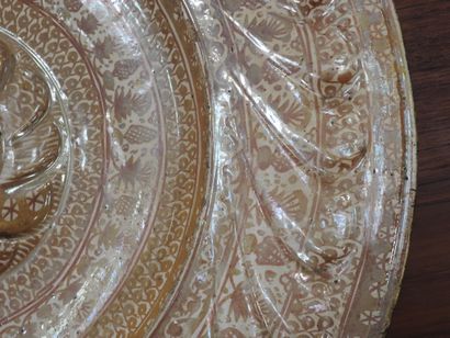 LARGE circular earthenware PLAT with metallized...