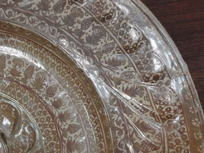 LARGE circular earthenware PLAT with metallized...