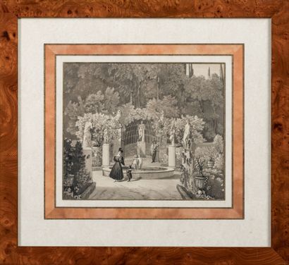 Ecole ITALIENNE vers 1820-1830 : Vue de jardins...