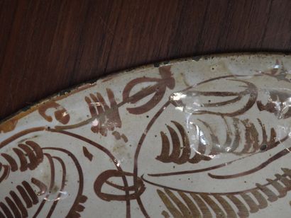 LARGE circular earthenware PLAT with metallized...