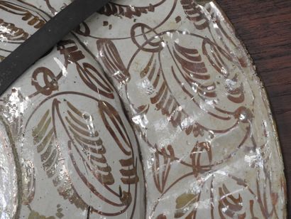 LARGE circular earthenware PLAT with metallized...