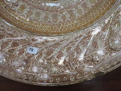 LARGE circular earthenware PLAT with metallized...