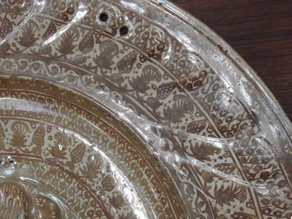 LARGE circular earthenware PLAT with metallized...