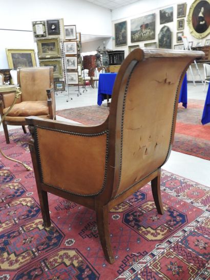 Pair of mahogany shepherd's chairs, backs...