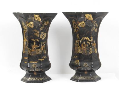 BERLIN: Pair of black and gold lacquered...