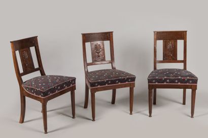 SIX CHAIRS in mahogany, bandeau à la gerbe...