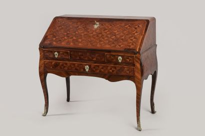 BUREAU DOS D'ANE en bois de placage marqueté...