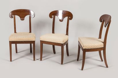 SET OF SIX mahogany CHAIRS, pelta-shaped...