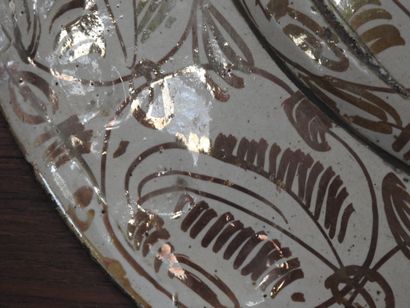 LARGE circular earthenware PLAT with metallized...