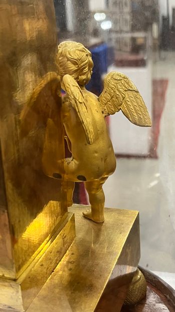 Gilt bronze HANGER with a cherub at a fountain,...