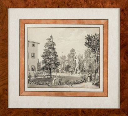 Ecole ITALIENNE vers 1820-1830 : Vue de jardins...