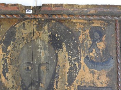 GRANDE ICONE du Christ Pantocrator flanqué...