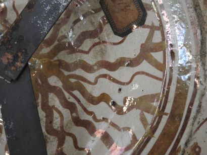 LARGE circular earthenware PLAT with metallized...