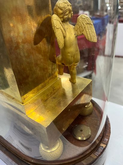 Gilt bronze HANGER with a cherub at a fountain,...