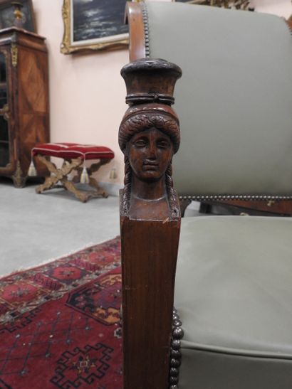 Pair of mahogany armchairs, inverted backrest,...