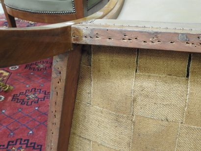 Pair of mahogany armchairs, inverted backrest,...