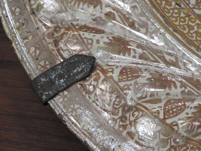 LARGE circular earthenware PLAT with metallized...