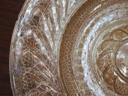 LARGE circular earthenware PLAT with metallized...