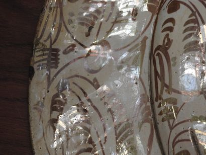 LARGE circular earthenware PLAT with metallized...