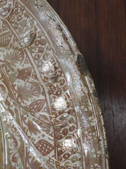 LARGE circular earthenware PLAT with metallized...