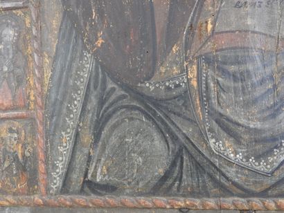 GRANDE ICONE du Christ Pantocrator flanqué...