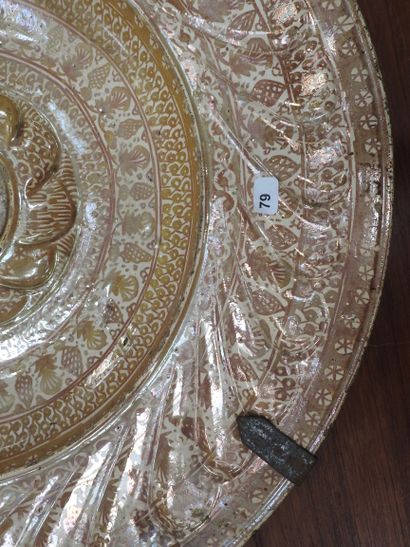 LARGE circular earthenware PLAT with metallized...