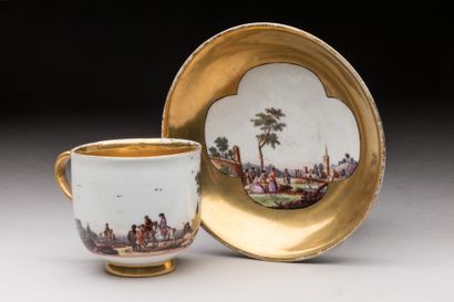 MEISSEN
Porcelain cup and saucer with polychrome...