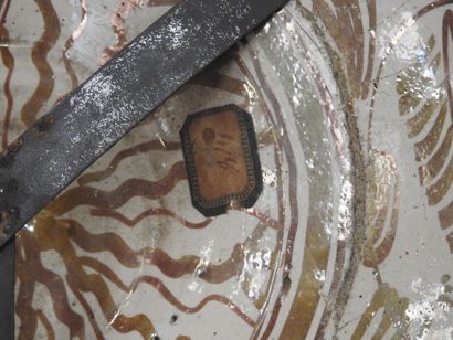 LARGE circular earthenware PLAT with metallized...