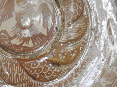 LARGE circular earthenware PLAT with metallized...