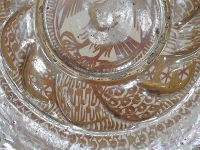 LARGE circular earthenware PLAT with metallized...