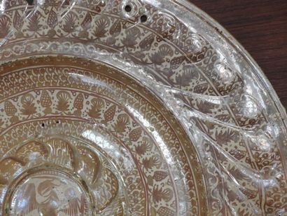 LARGE circular earthenware PLAT with metallized...