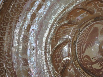 LARGE circular earthenware PLAT with metallized...
