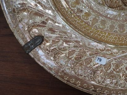 LARGE circular earthenware PLAT with metallized...