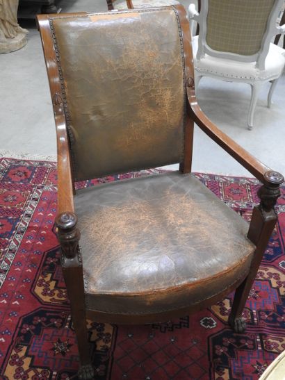 Pair of mahogany armchairs, inverted backrest,...