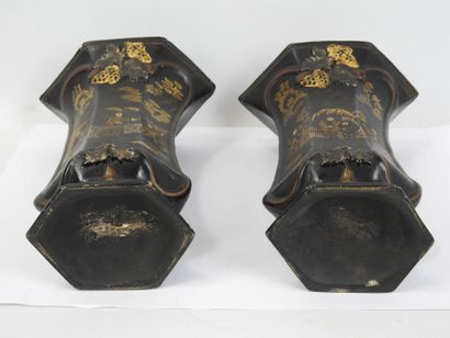 BERLIN: Pair of black and gold lacquered...