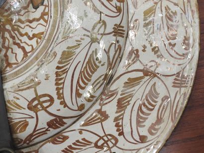 LARGE circular earthenware PLAT with metallized...