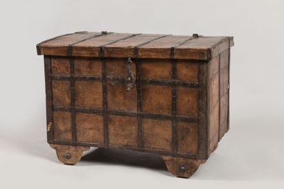 INDIA: Wooden chest on wheels, iron barded,...