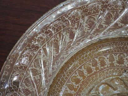 LARGE circular earthenware PLAT with metallized...